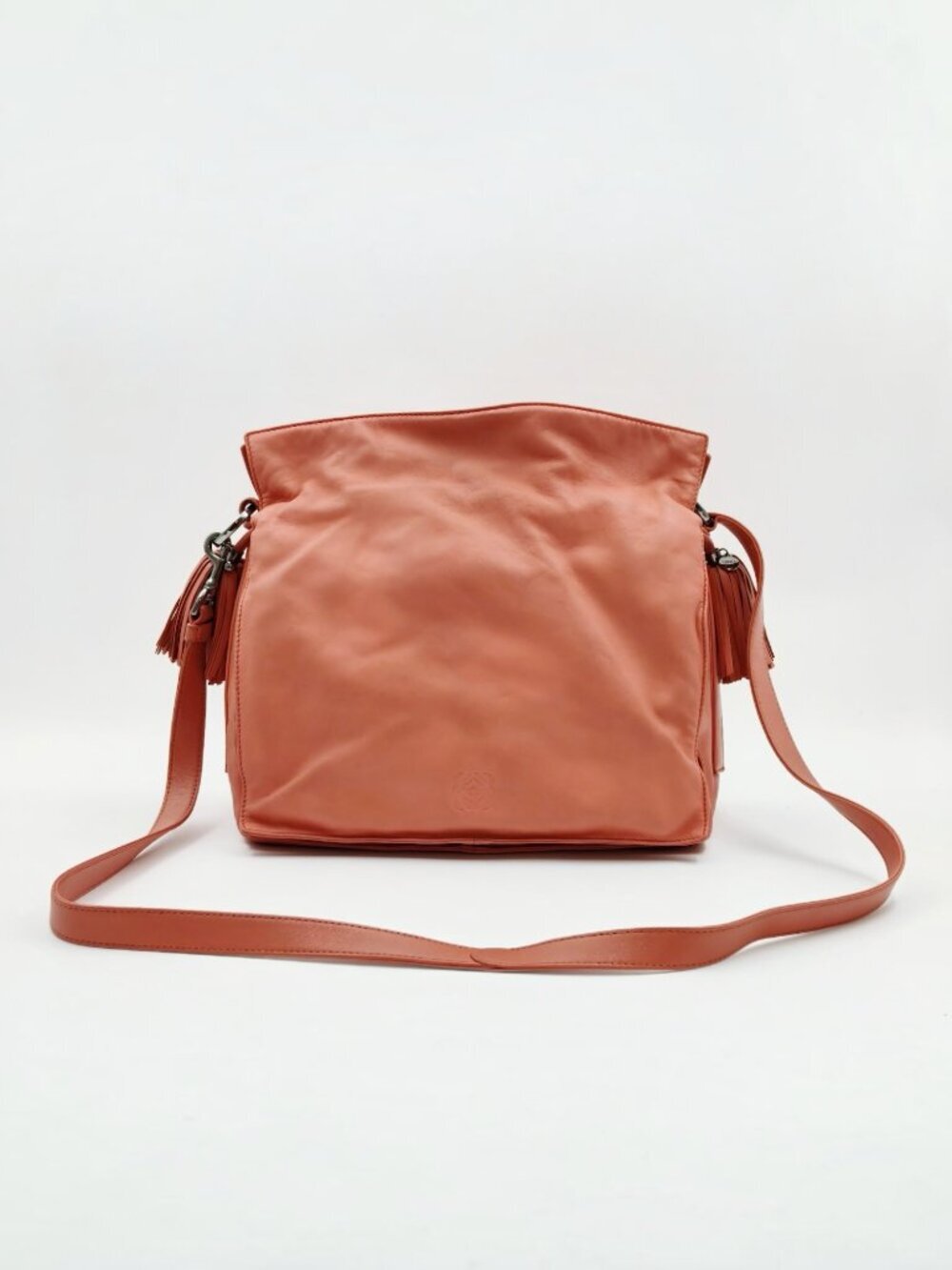 Loewe Vintage Coral Orange Leather Crossbody Shoulder Bag Tassel